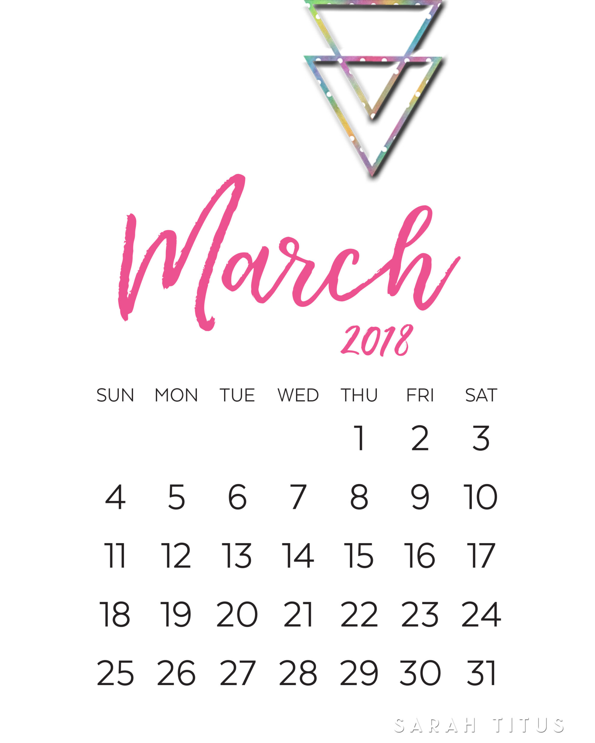 printable month calendar 2018