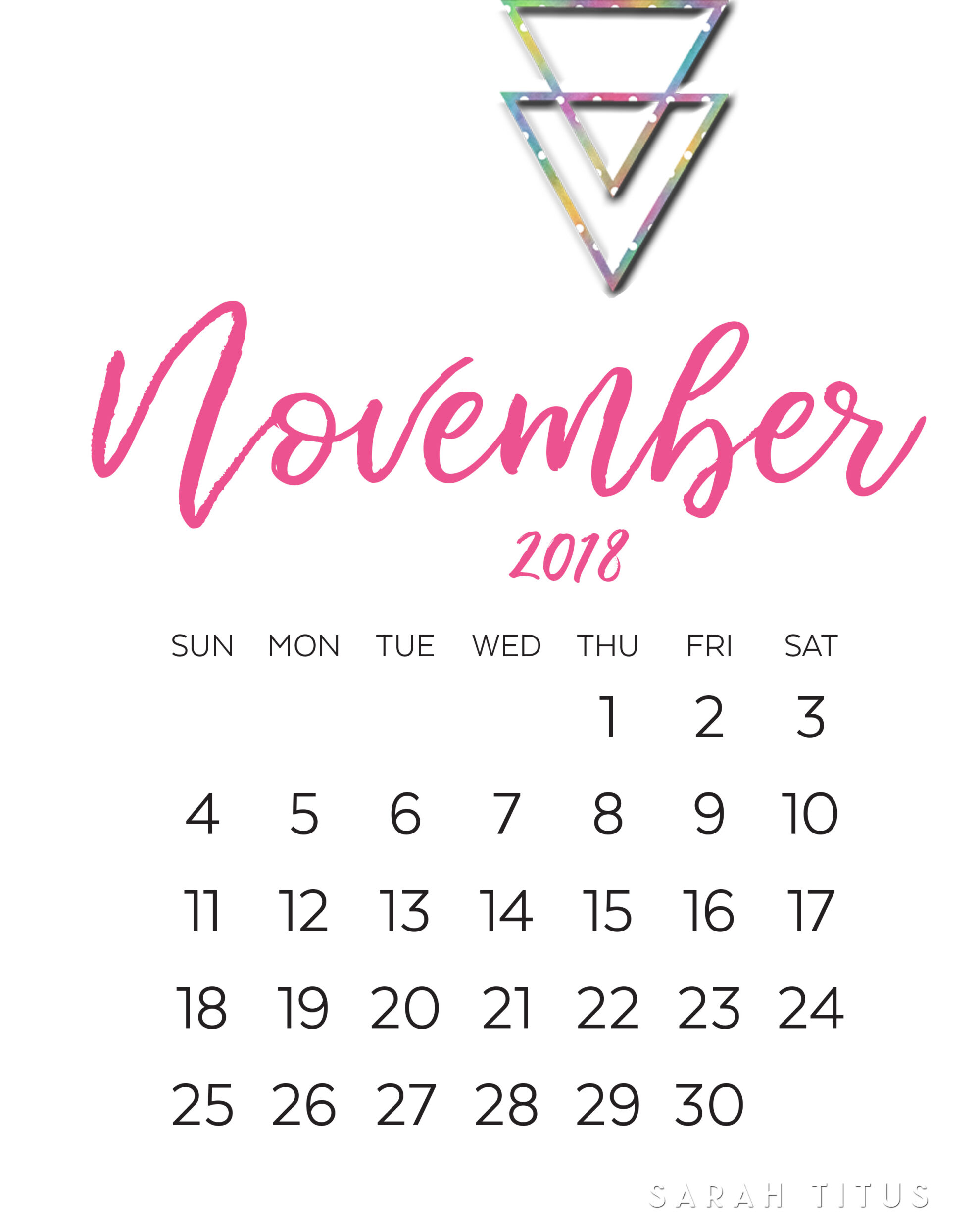 november 2018 calendar printable