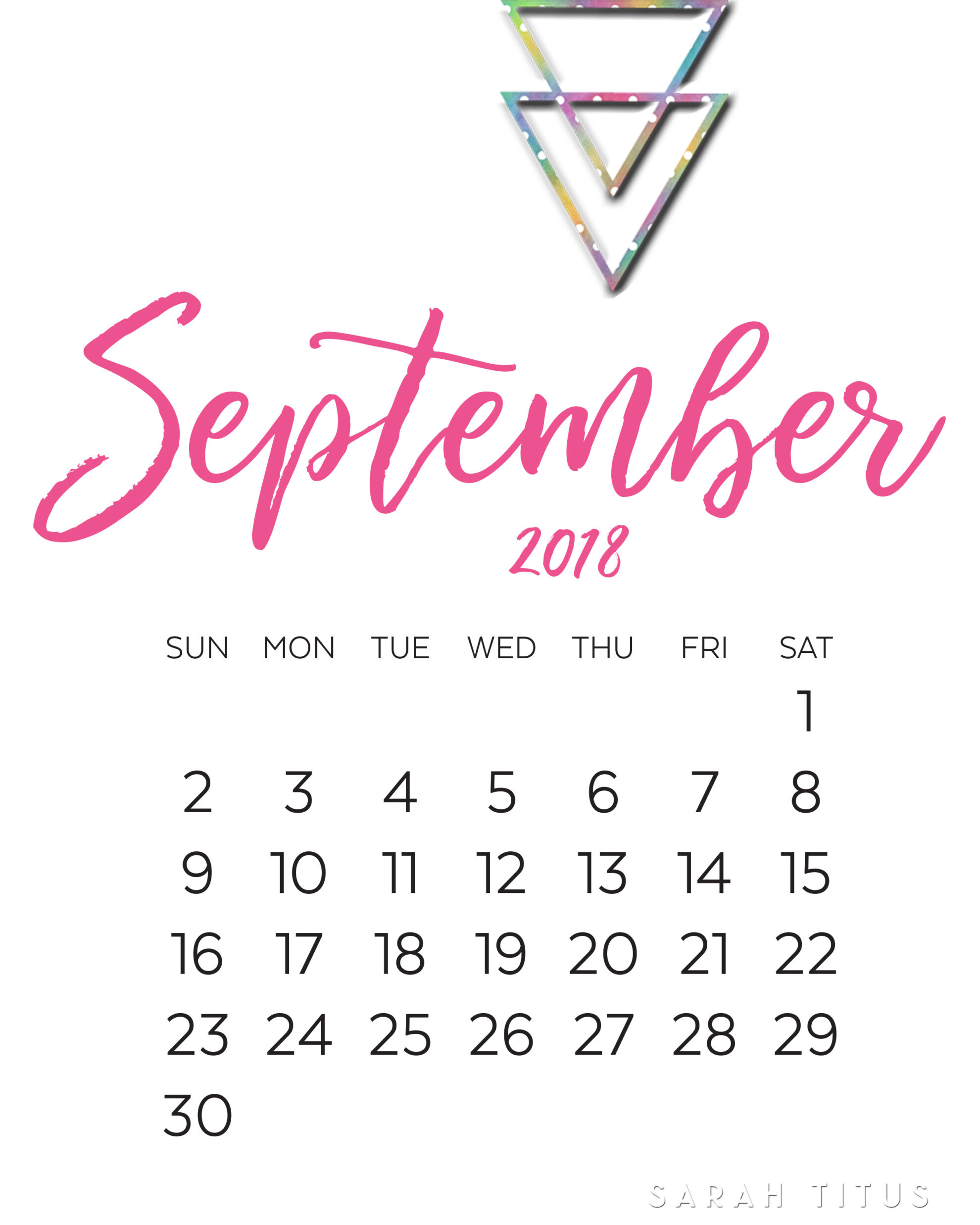 blank calendar september 2018