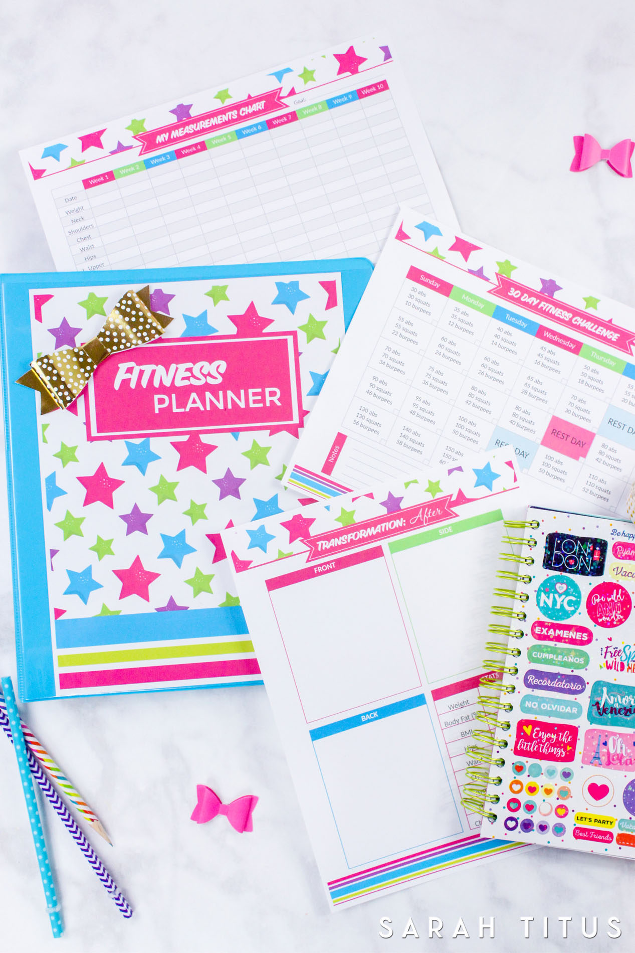 Whether you're just starting your exercise routine or been at it for years, this fitness planner printables set will help you get in shape and organize your fitness plan. #fitnessplan #loseweight #fitness #fitnessbinder #fitnessplanner #binder #planner