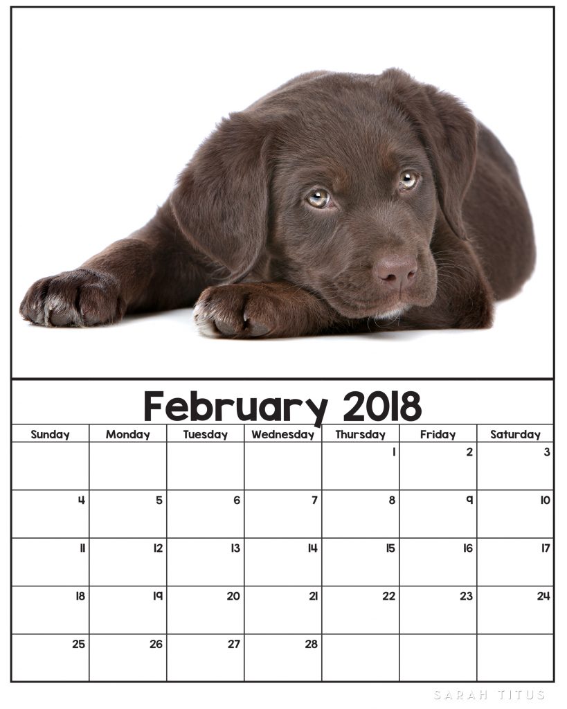 Free Printable 2018 Puppy Calendars! Use them for menu planning, homeschooling, blogging, or just to organize your life.