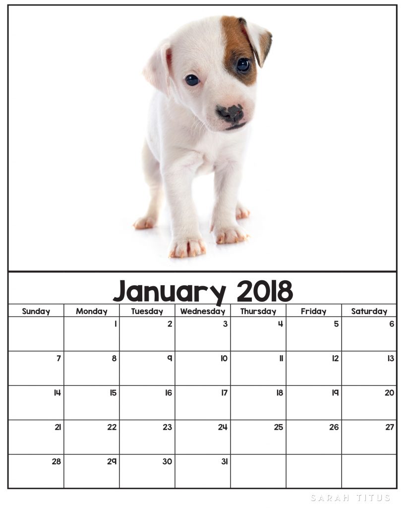 Free Printable 2018 Puppy Calendars! Use them for menu planning, homeschooling, blogging, or just to organize your life.