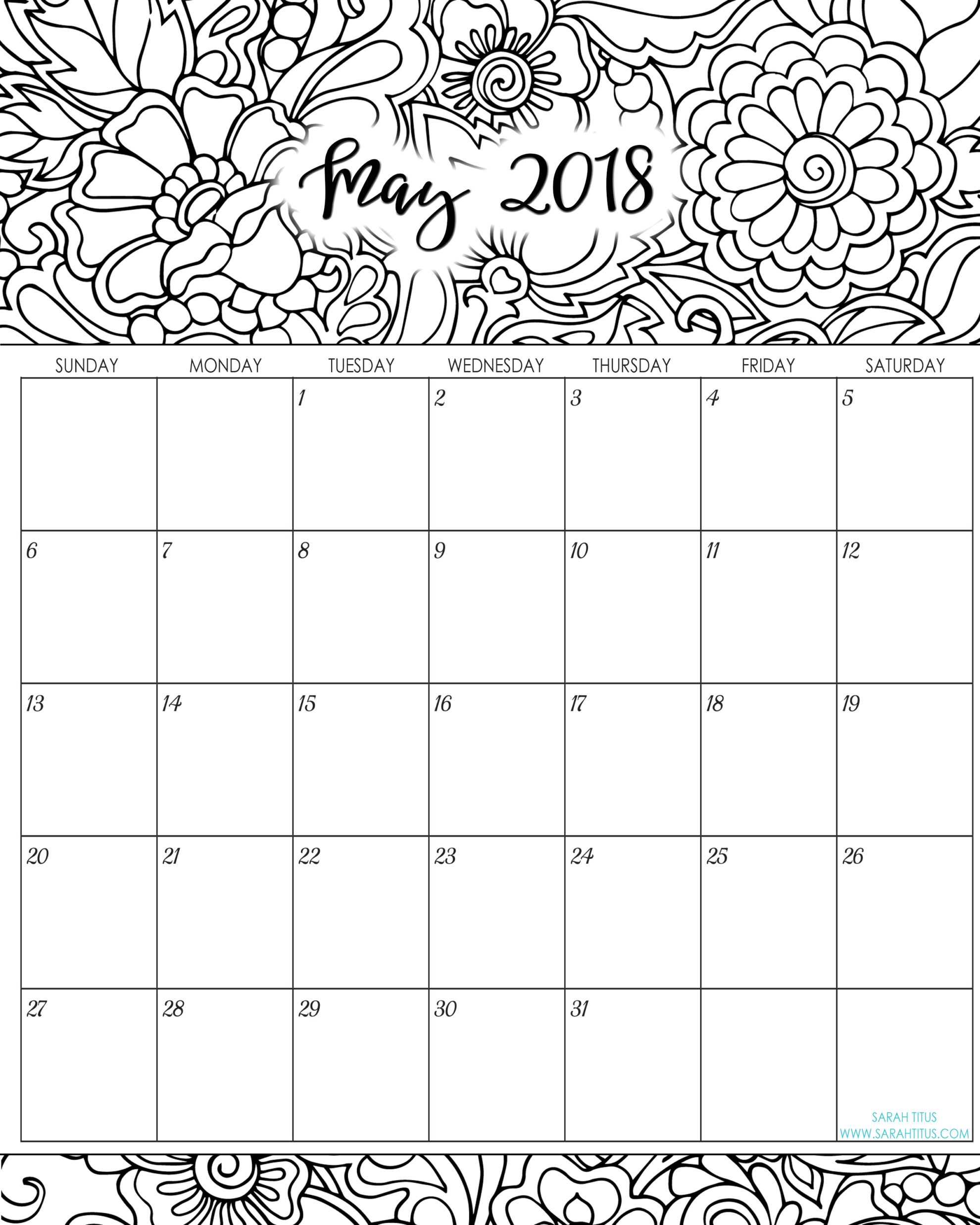 It had just been a stressful week for me. What better thing to color than a calendar! As I was coloring, I found it so relaxing. Before I knew it, my stress had melted away and I was calm. #2018freeprintablecalendars #2018monthlycalendars #2018calendars #freeprintables