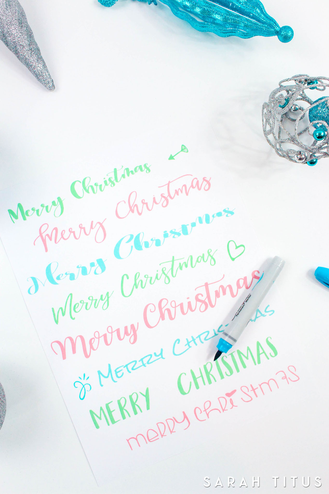 Here's a fun Christmas Handlettering practice sheet. Print it out multiple times. Use different pens. Different colors. Really try different things.