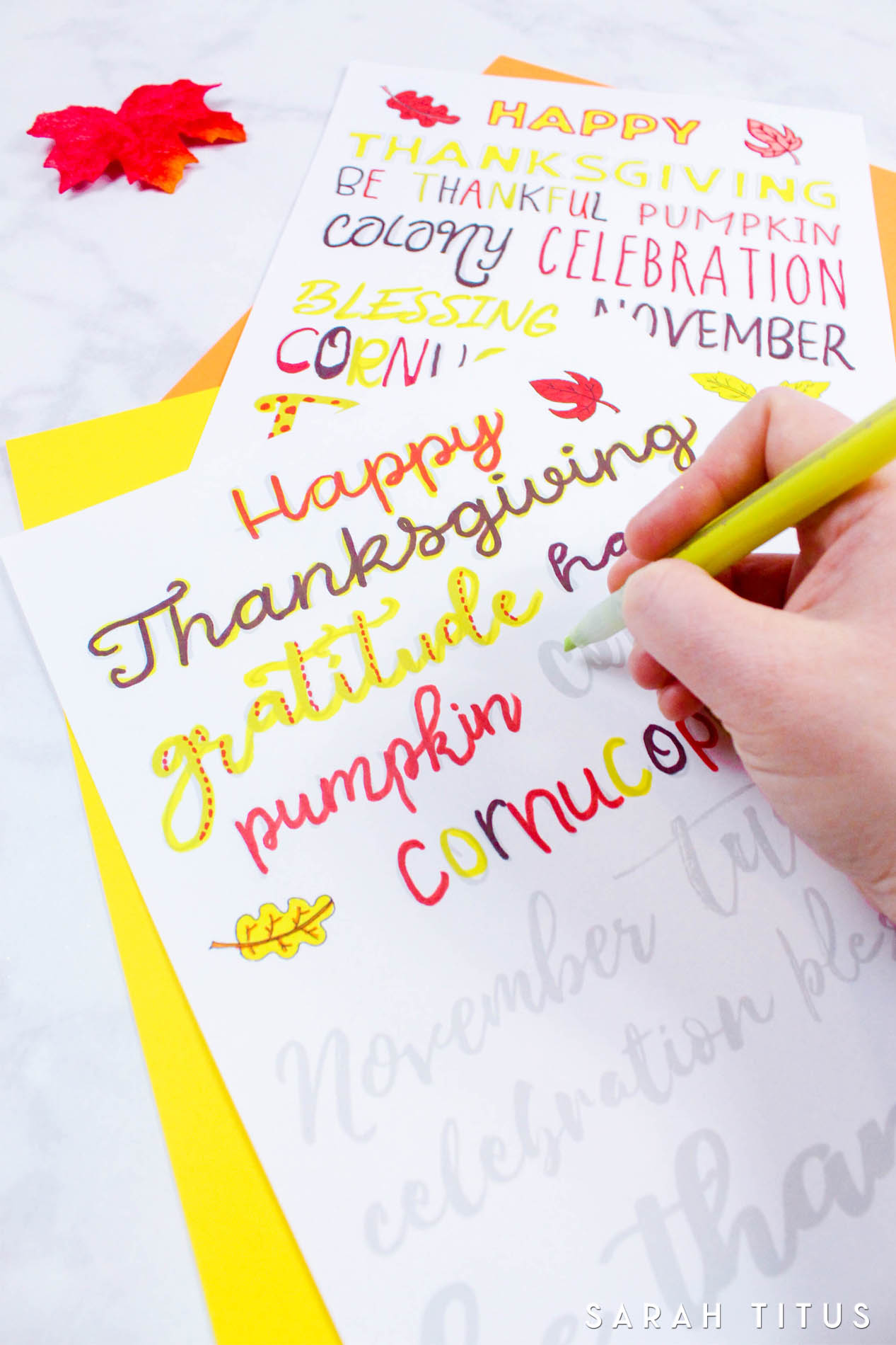 Hand lettering is so much fun but the biggest challenge is often a shaky hand! I created TWO free Thanksgiving handlettering practice sheets- one cursive, one sans! 