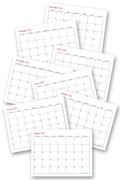 Custom Editable Free Printable 2019 Calendars
