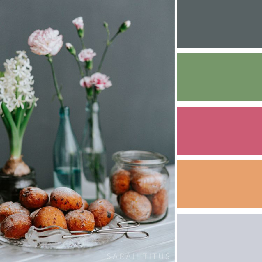 Pink Roses on top of table with pastries - Color Palette