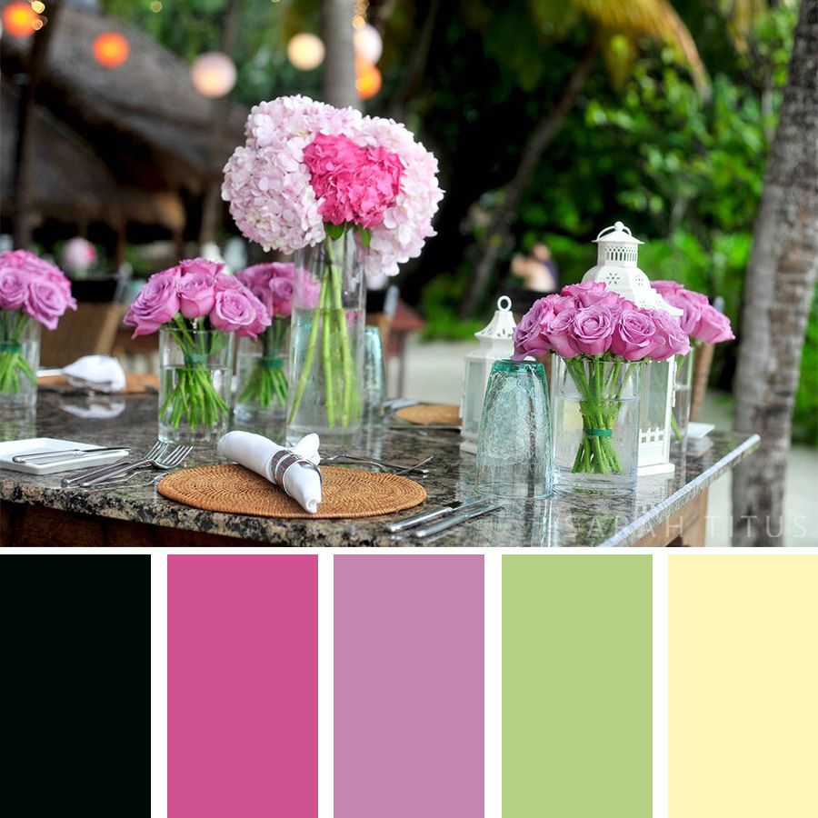Beautiful Table Decor Color Palette with pink flowers