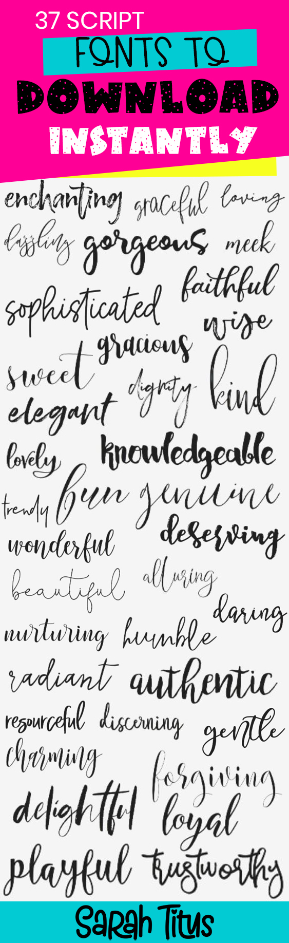 Be different and give your own personal touch to all your designs, photos, and posts with these absolutely beautiful 37 Script Fonts to Download Instantly! #fonts #bestfonts #scriptfonts #bloggingfonts #calligraphyfonts
