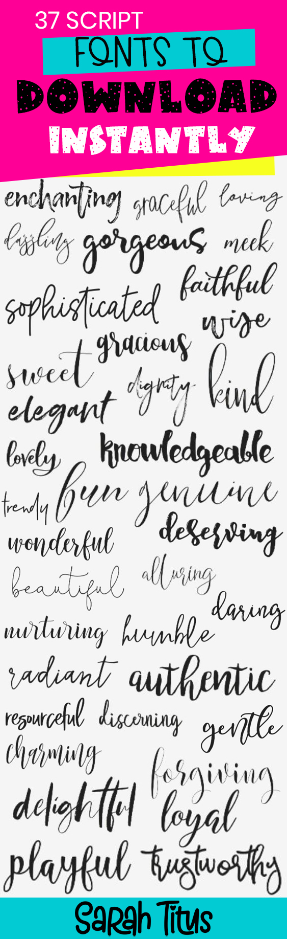 Be different and give your own personal touch to all your designs, photos, and posts with these absolutely beautiful 37 Script Fonts to Download Instantly! #fonts #bestfonts #scriptfonts #bloggingfonts #calligraphyfonts