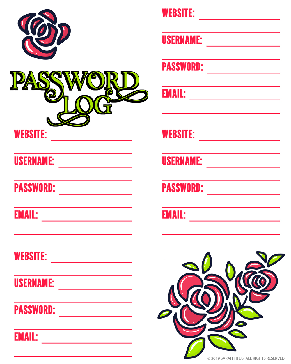 Get these 10 different professionally designed free printable PDF password keeper logs that you can download instantly! Perfect your organizational system today! #website #passwordlogs #awesome #diy