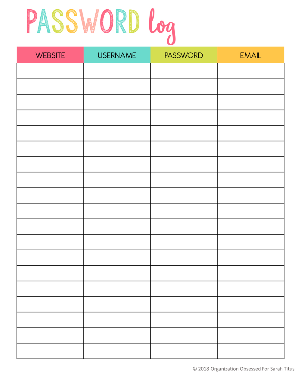 Password Tracker Printable Form - Printable Forms Free Online