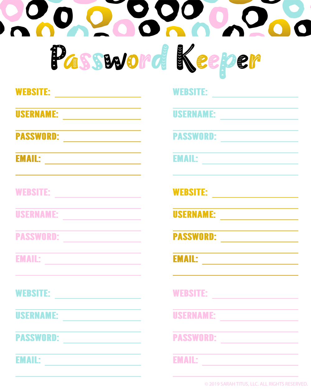 Get these 10 different professionally designed free printable PDF password keeper logs that you can download instantly! Perfect your organizational system today! #website #passwordlogs #awesome #diy