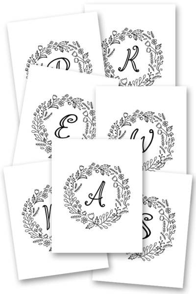 Free Printable Monogram Wall Art - Colorable!