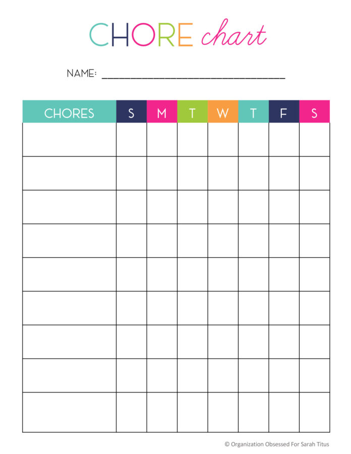 Downloadable Chore Chart