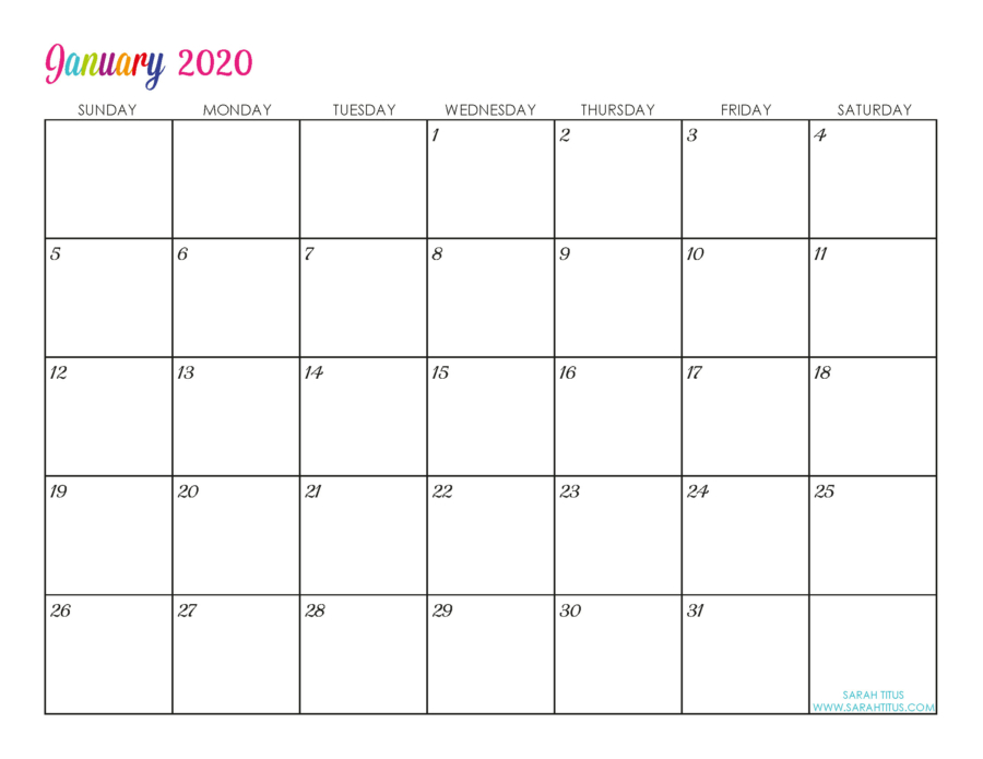 January Custom Editable 2020 Free Printable Calendars