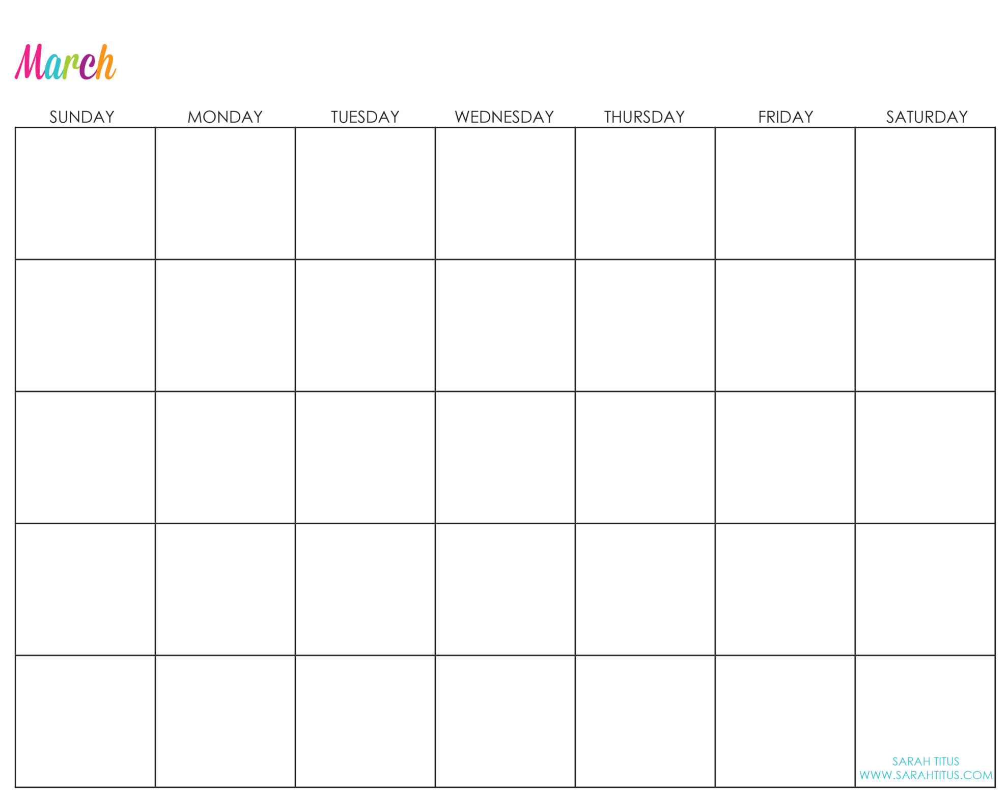 Undated Custom Editable Printable Calendars - Sarah Titus