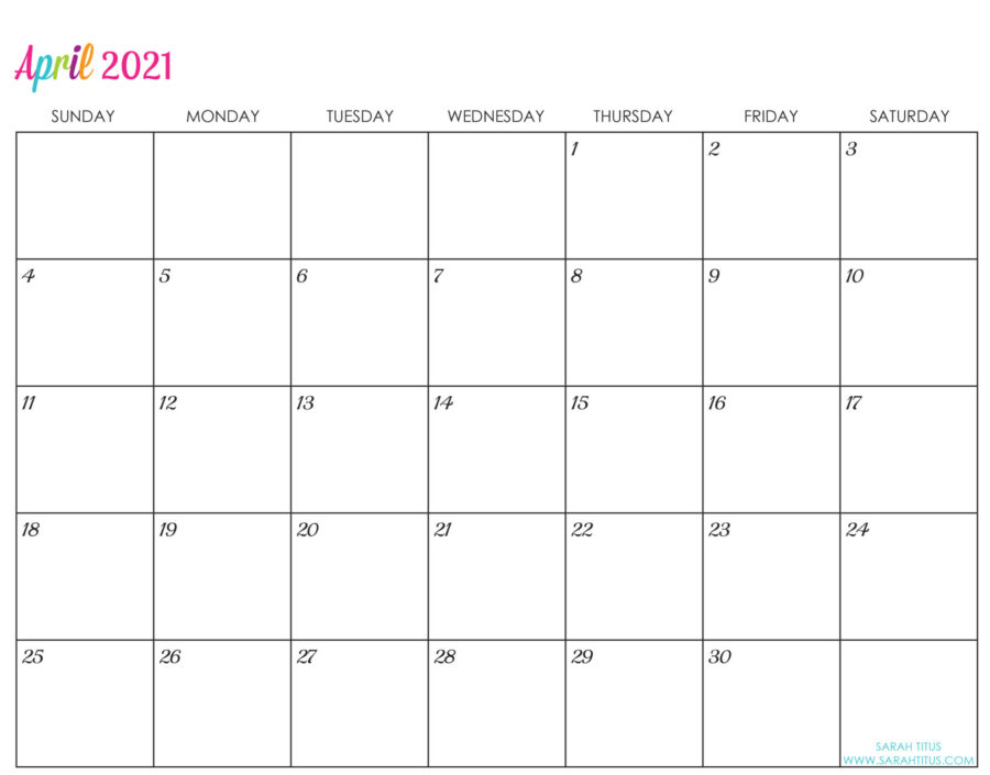 Custom Editable 2021 Free Printable Calendars - April