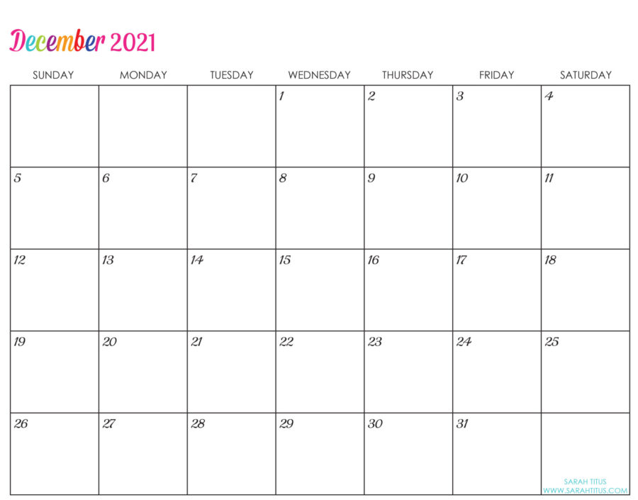 Custom Editable 2021 Free Printable Calendars - December