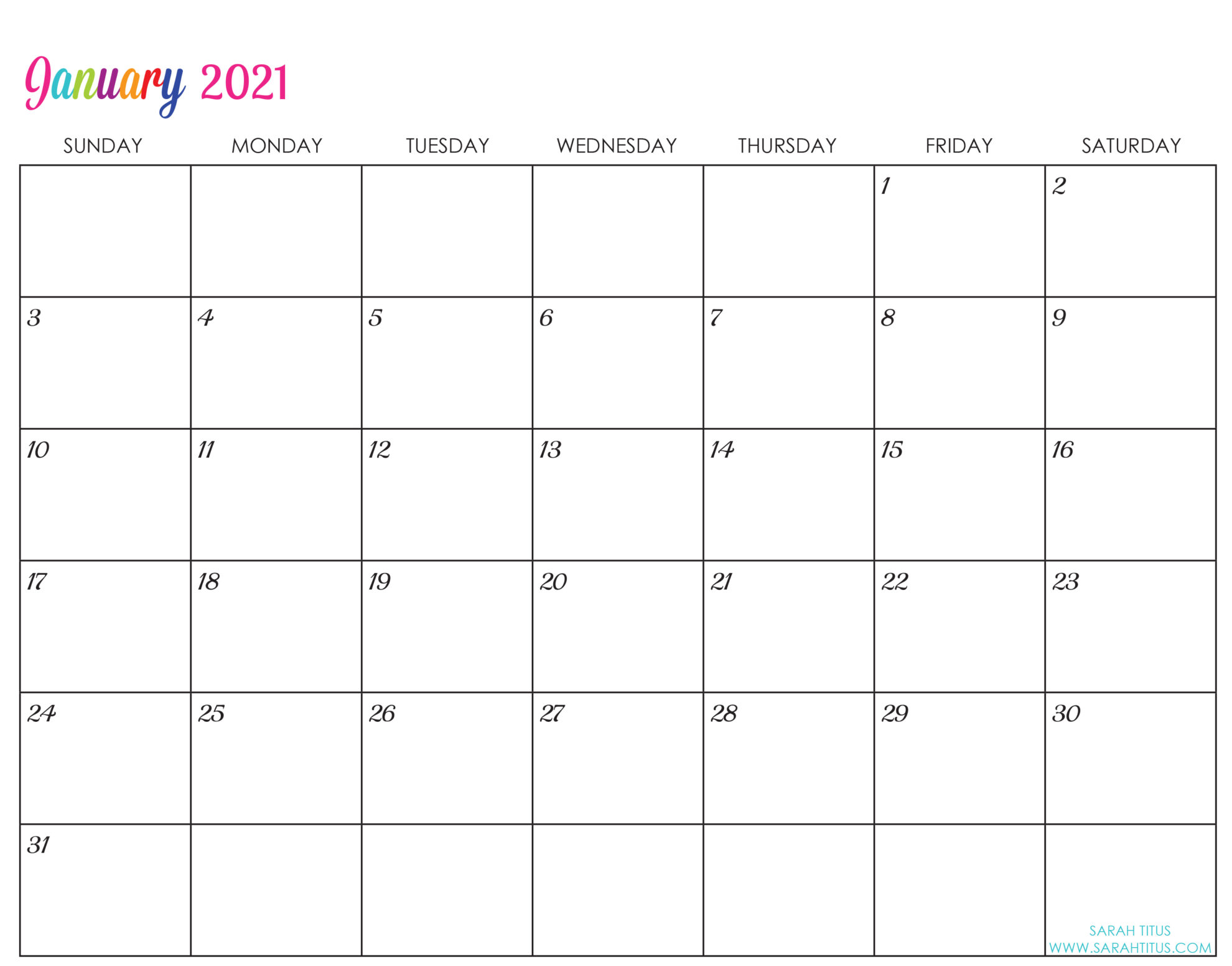 2021-January-Calendar