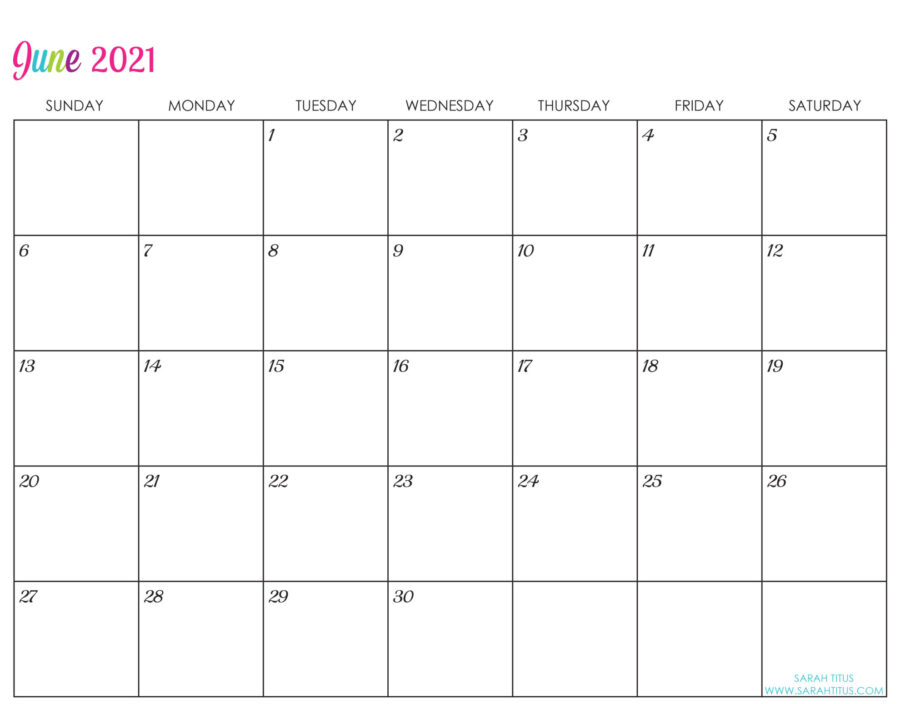 Custom Editable 2021 Free Printable Calendars - June