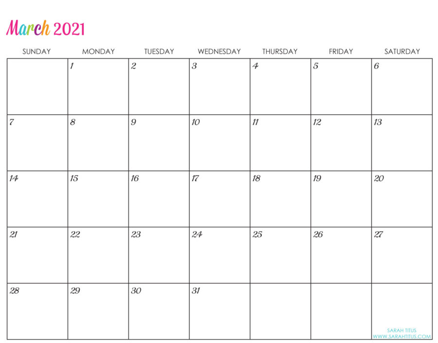 Custom Editable 2021 Free Printable Calendars - March