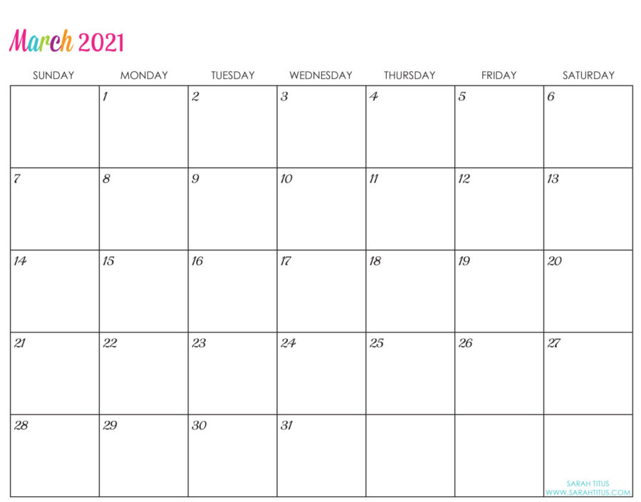 Custom Editable 2021 Free Printable Calendars - March