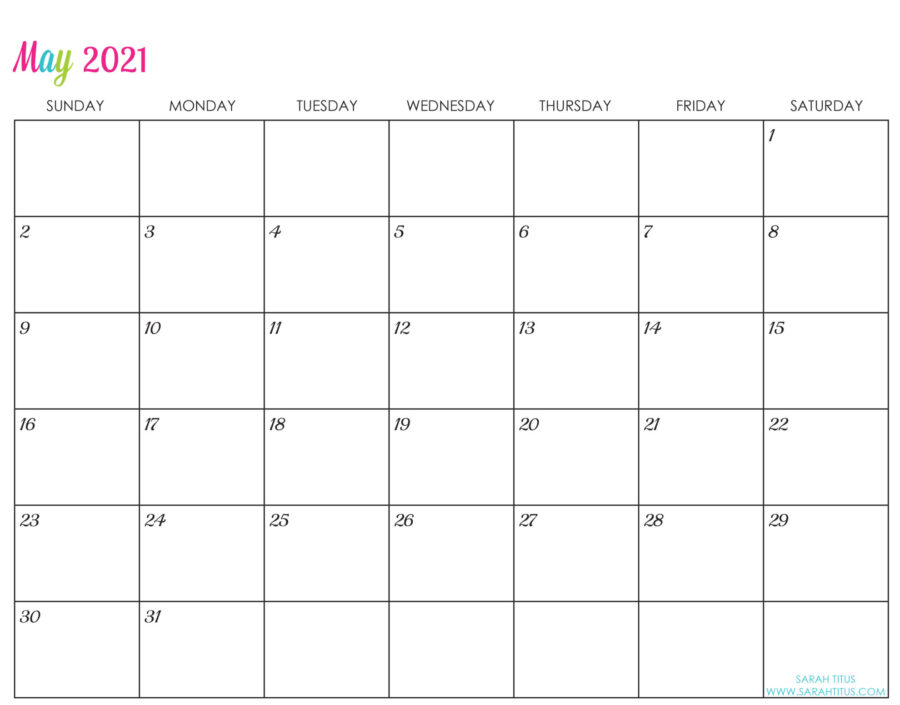 Custom Editable 2021 Free Printable Calendars - May