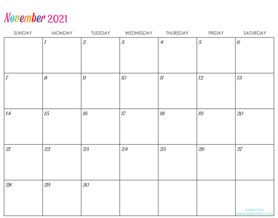 Custom Editable 2021 Free Printable Calendars - November