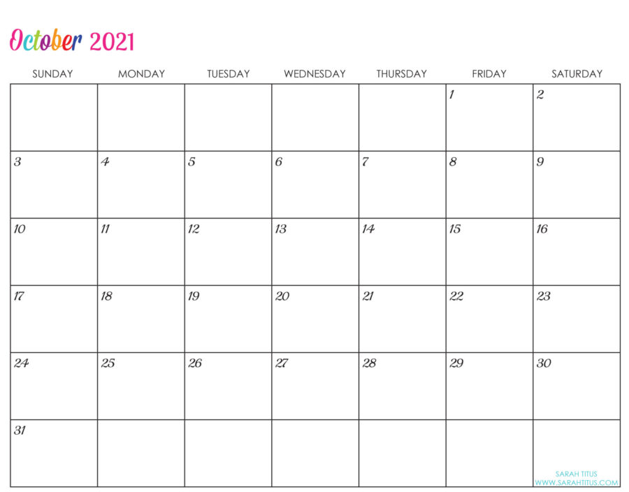 Custom Editable 2021 Free Printable Calendars - October