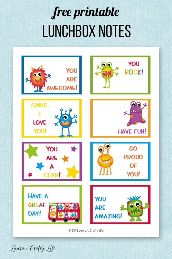 Here's another super colorful set of monster-themed lunchbox notes. I doubt monsters can get any cuter than this.
