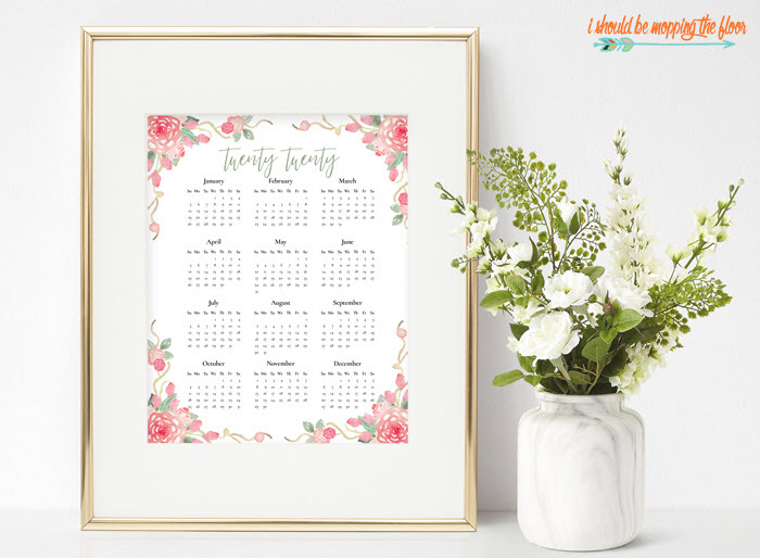 Try this 2020 at-a-glance calendar if you just want to see all the dates on one sheet, instead of having a monthly view. It's also very feminine and pretty!