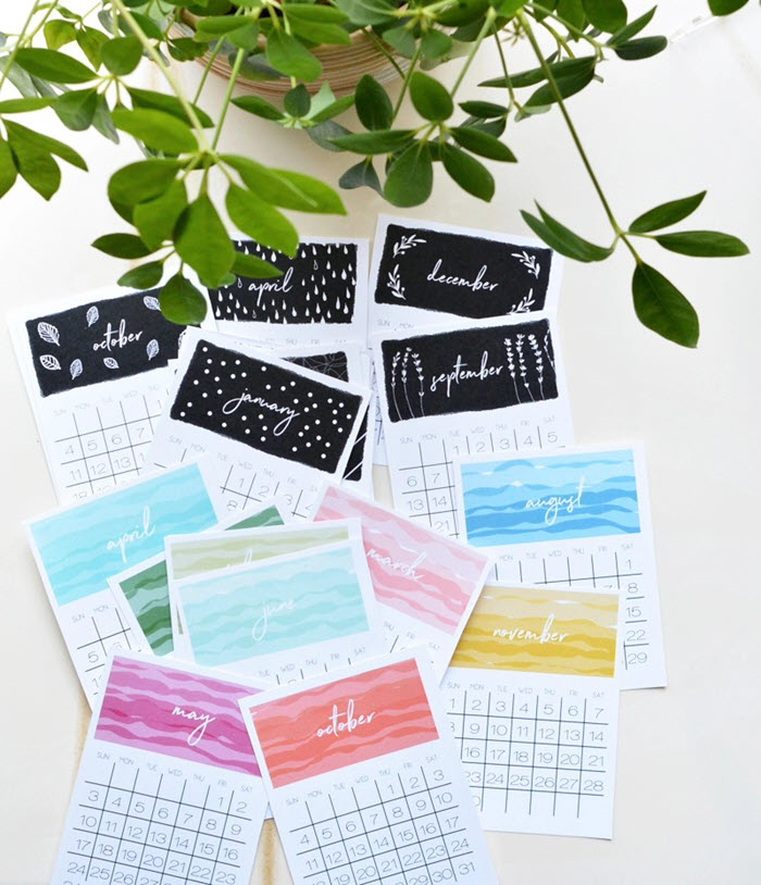 A smaller calendar is ideal for desk decorating and this one has 4 months/sheet and two versions to choose from: colorful and black & white.