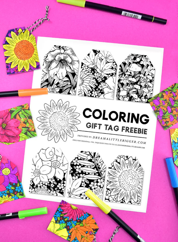Speaking of free floral printables you can color, here's another great one! The idea of coloring your gift tags is brilliant. You can mix and match colors according to your gifts and wrapping paper.