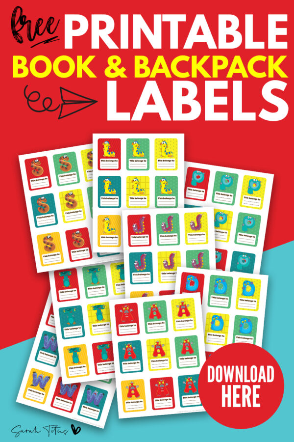 Looking for free book and backpack labels? These free printable monogram label templates are just what you need for kids at school! They include fun colorful character designs and you can personalize them on the blank space! #diy #ideas