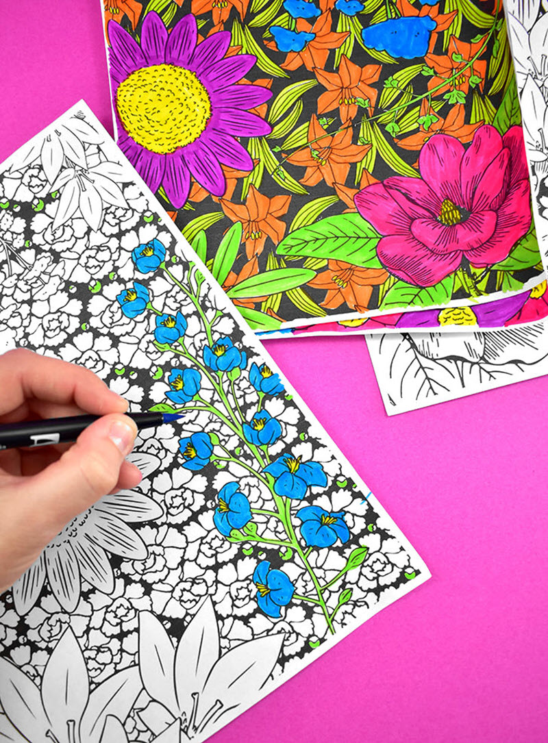 Large coloring sheets offer the ultimate coloring experience and these lovely floral ones can be printed in three sizes from standard letter-size paper up to 24"x36".