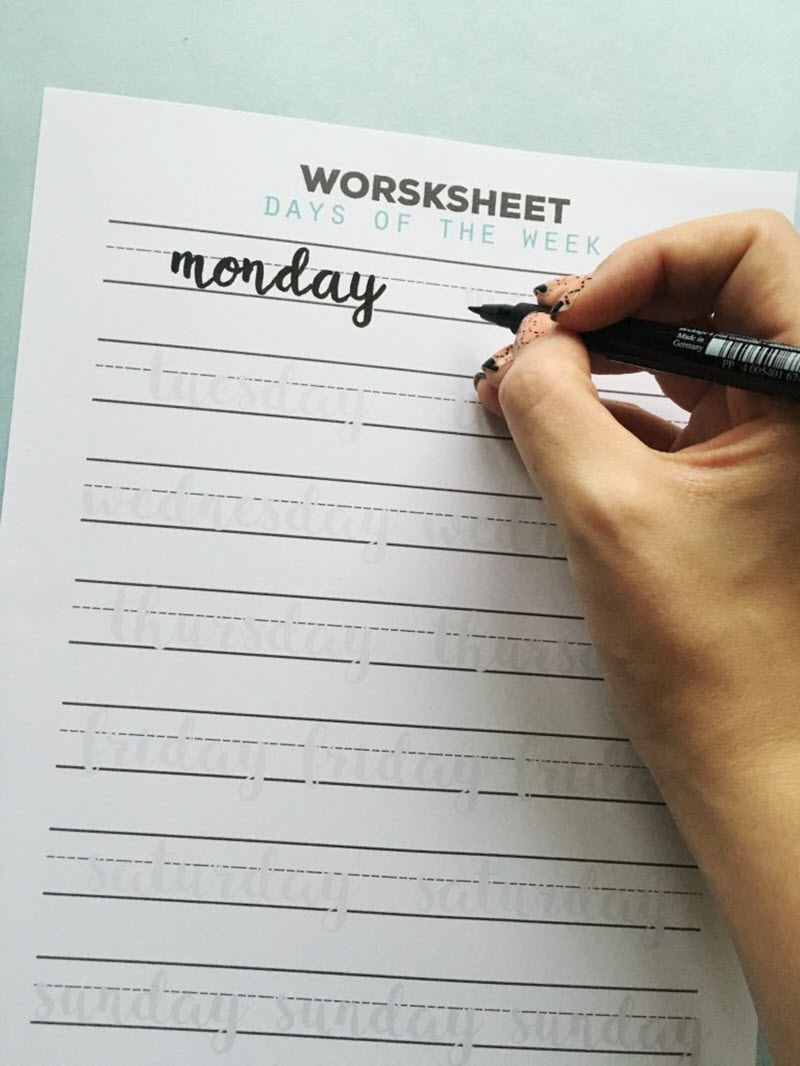 Learning how to hand-letter the days of the week can come in handy when planning or creating art. Practice handwriting them with these practical worksheets.