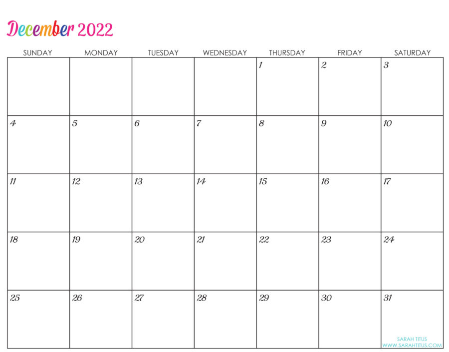 2022-December-calendar