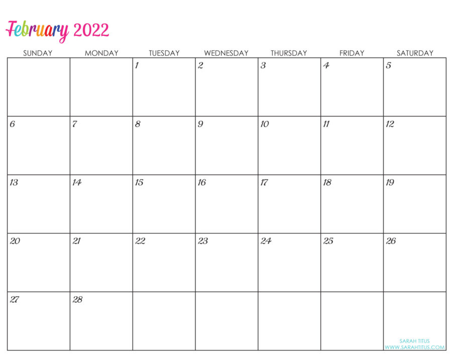 2022-February-calendar