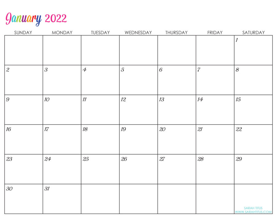Editable 2022 Free Printable Calendars - January