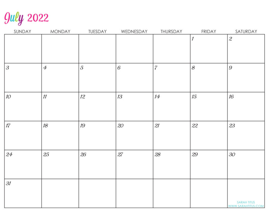 Editable 2022 Free Printable Calendars - July