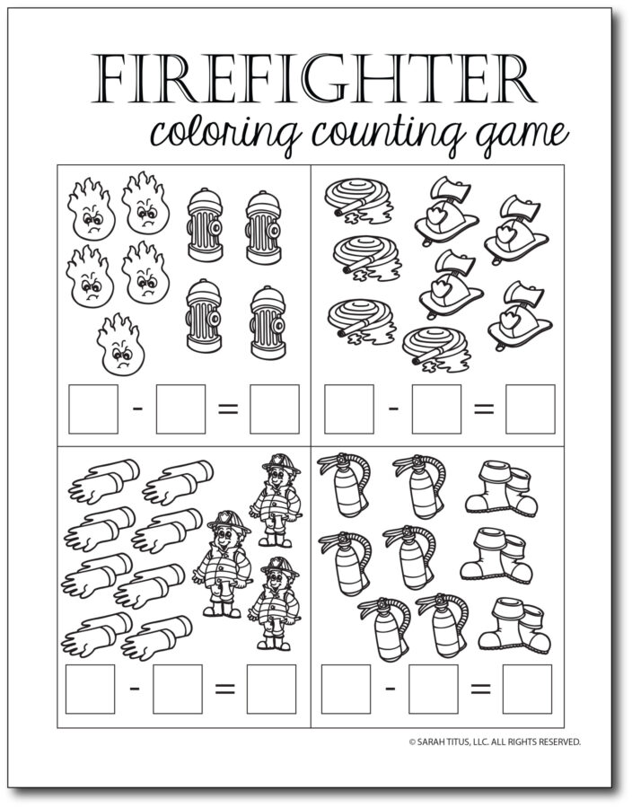 Subtraction-Printables-Firefighter-Coloring
