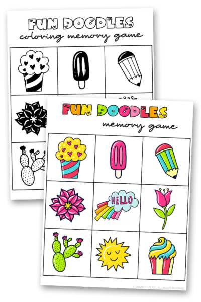 Fun Doodles Memory Games Printable For Kids To Enjoy - Color and Black and White