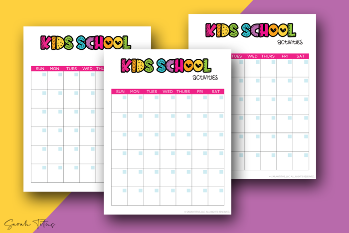 2021 Kids School Activities Calendar Sarah Titus