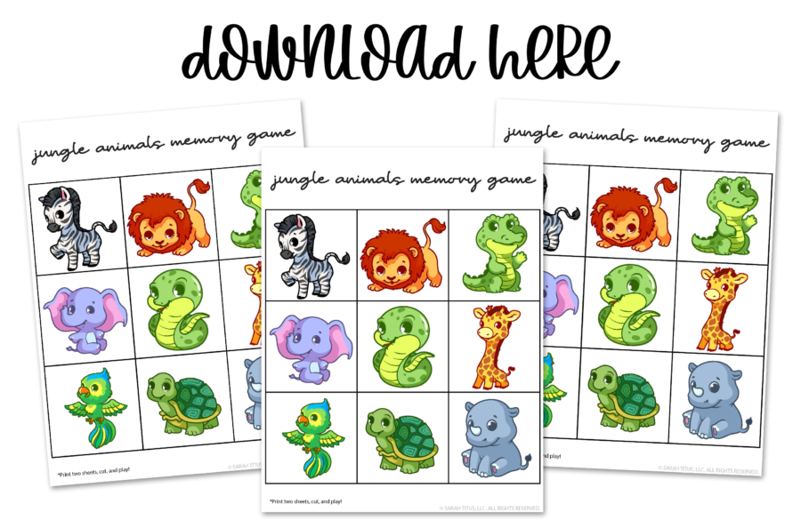 Printable Memory Games For Kids Jungle and Zoo animals