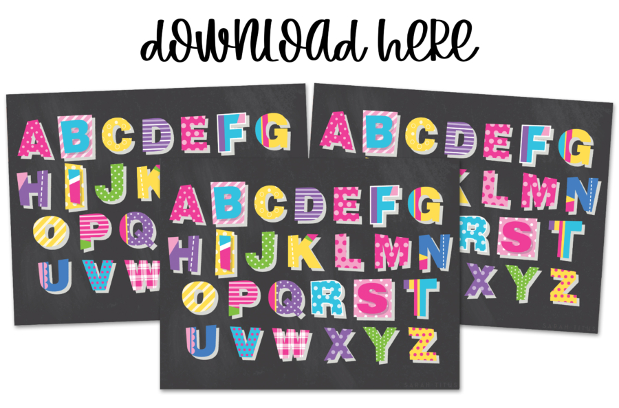 Colorful Classroom Alphabet Printable Wall Art Free - BLack Background Capitals