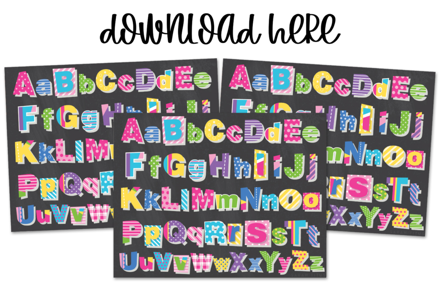 Colorful Classroom Alphabet Printable Wall Art Free - Black Background Upper and Lower Case