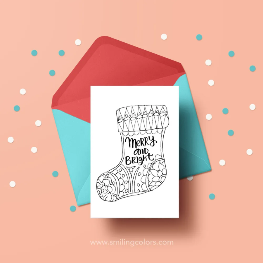 Merry & Bright Christmas Coloring Card