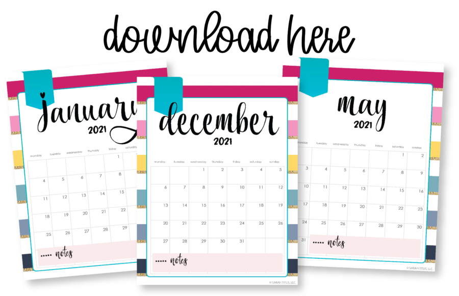 Modern Glitter Stripes Printable Calendar - 2021