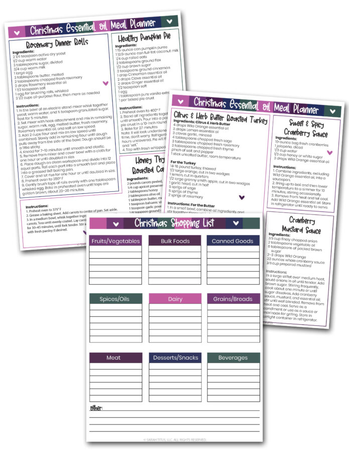 Christmas Essential Oil Meal Planner and Shopping List